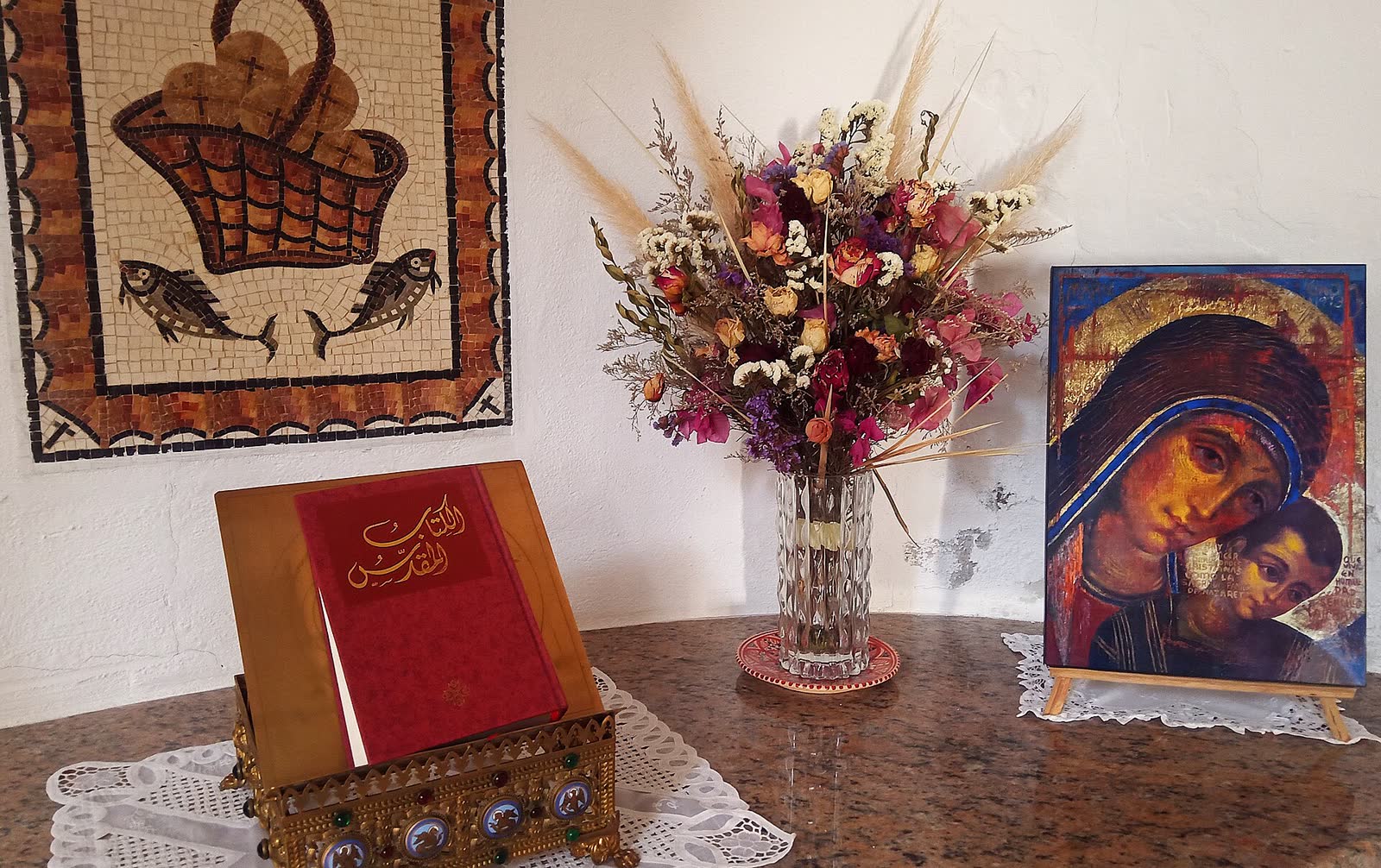 An Arabic Bible at a side altar in a church in Tunisia. (File photo)