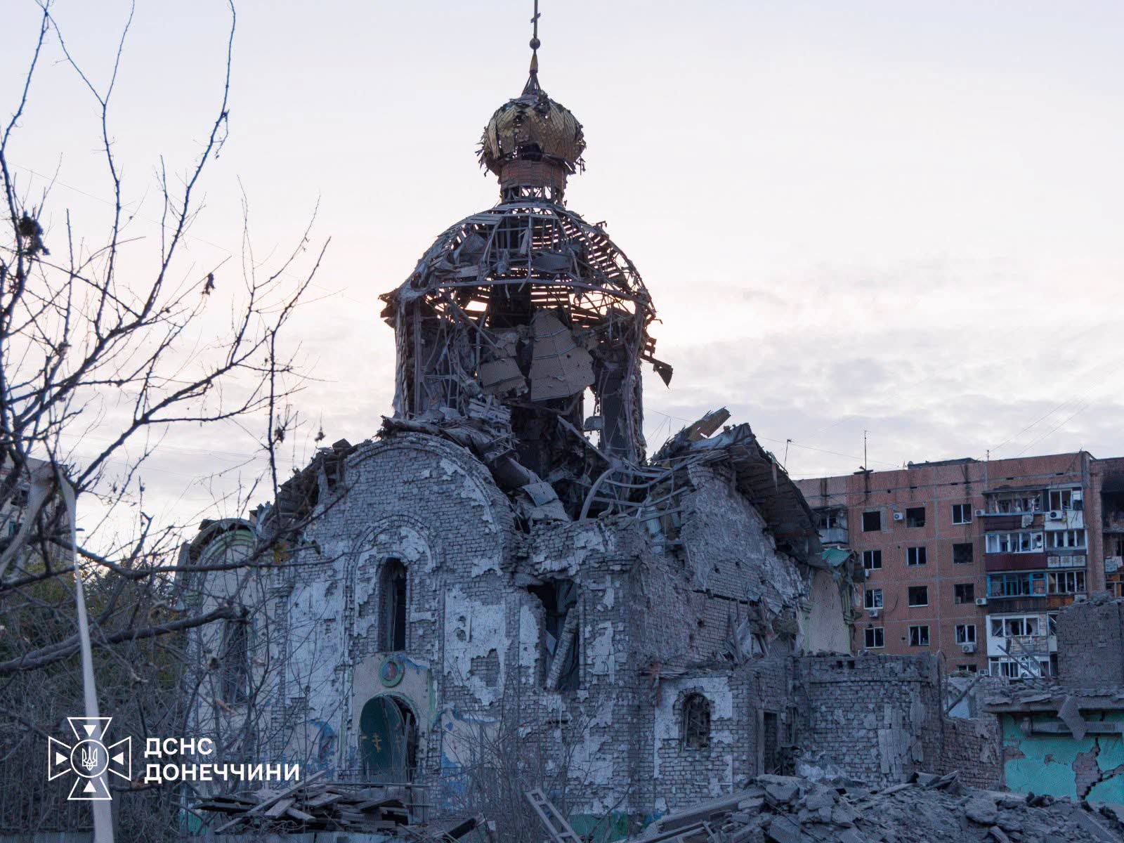 An Orthodox church in Kramatorsk damaged in a separate Russian attack on Sept. 22, 2026; not The Good News Church. (File photo)